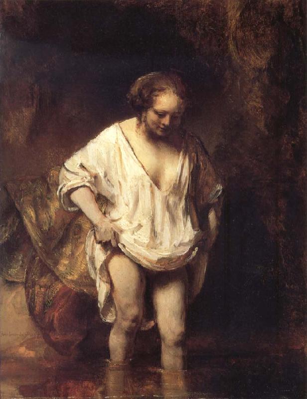 REMBRANDT Harmenszoon van Rijn Hendrickje Bathing in a River oil painting picture